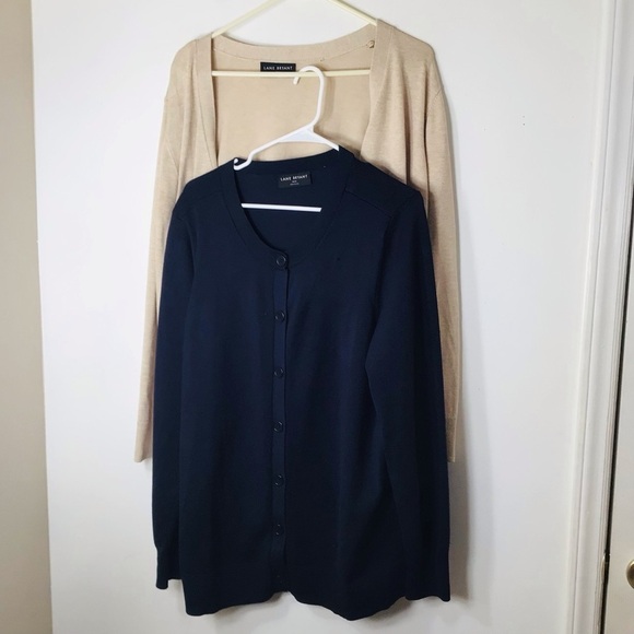 Two bundle lot Lane Bryant cardigans 18 tan blue - Picture 2 of 11